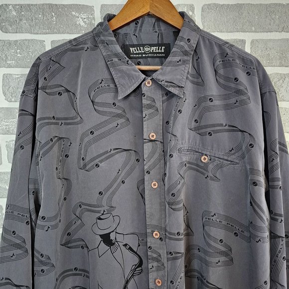 Pelle Pelle Marc Buchanan Shirt Men's 2XL Gray Rhapsody Blues Saxophone‎ Jazz - Picture 3 of 11